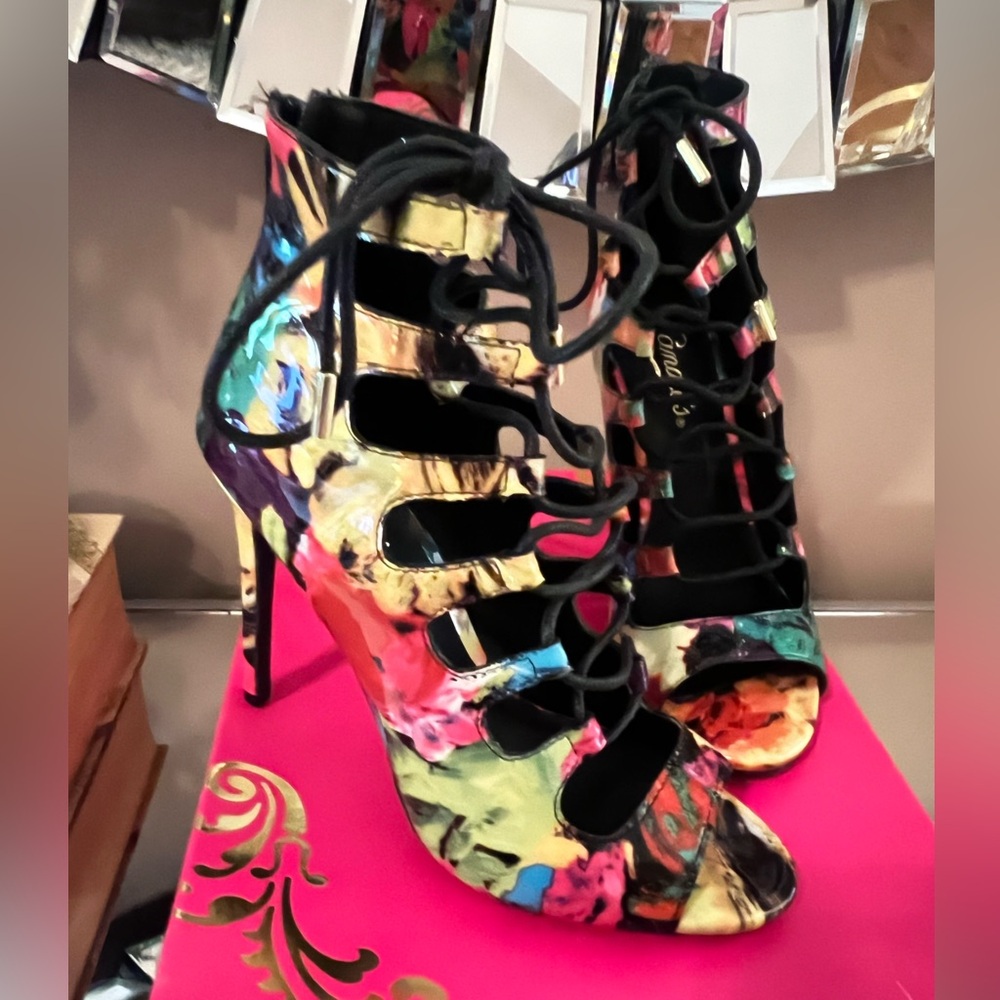 Candie's Red and Pink High Heeled Gladiator Sandals